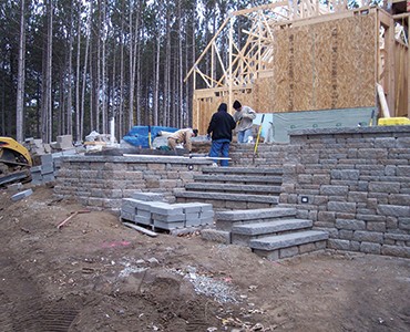 Construction of Anchor Wall Highland Stone freestanding walls and stairs