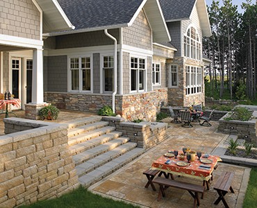 Highland Stone freestanding walls and paved terrace